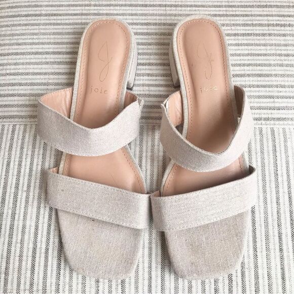 Joie NOLITA Cream Beige Woven Linen Fabric Double Strap Slip On Mule Sandals - Picture 3 of 13